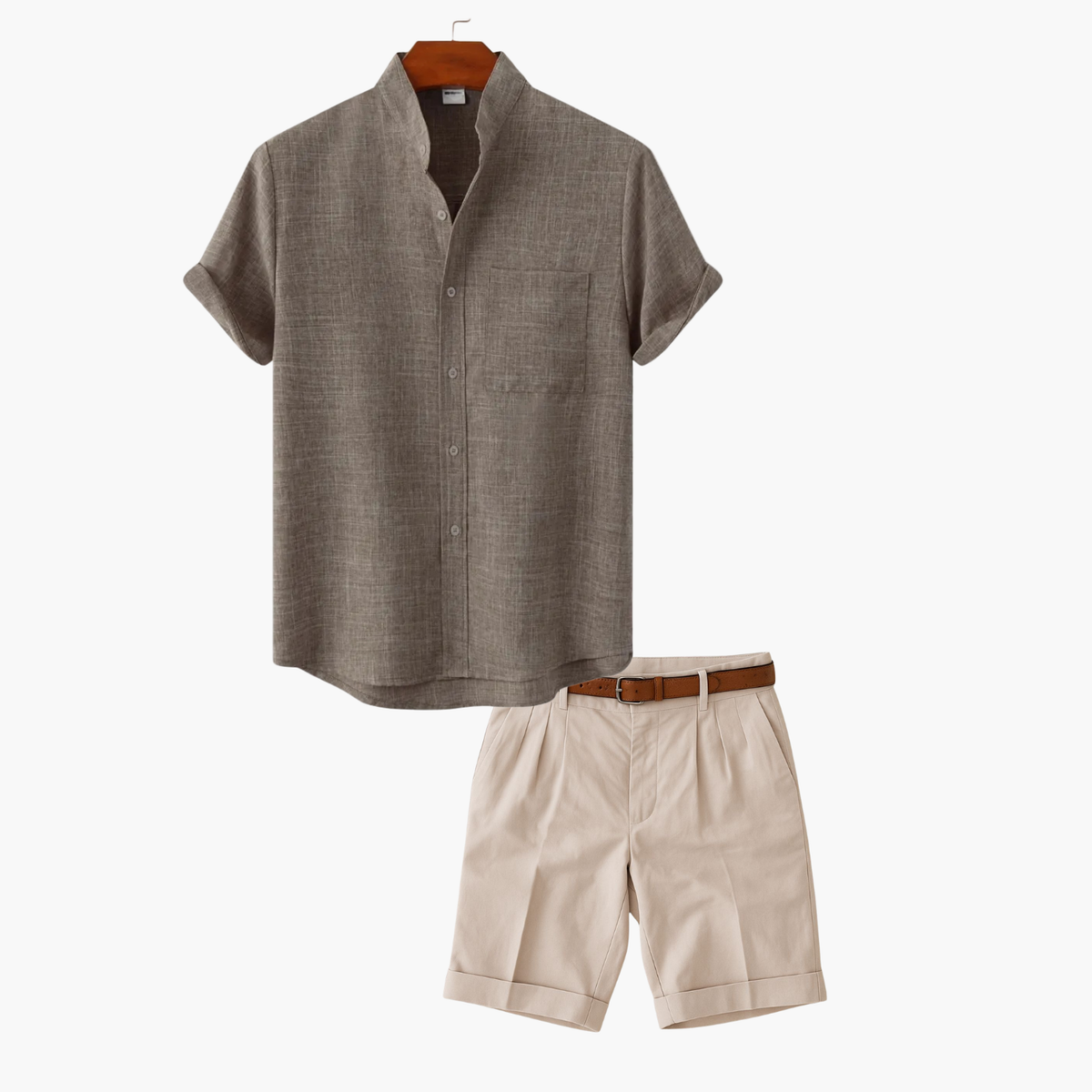 Men's Mandarin Collar Shirt and Shorts Set