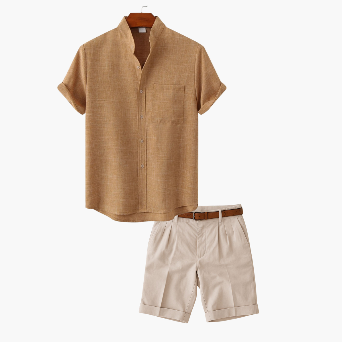 Men's Mandarin Collar Shirt and Shorts Set