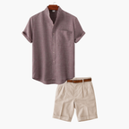 Men's Mandarin Collar Shirt and Shorts Set