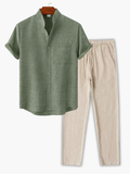Men's Mandarin Collar Shirt and Trousers Set