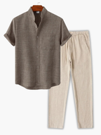 Men's Mandarin Collar Shirt and Trousers Set