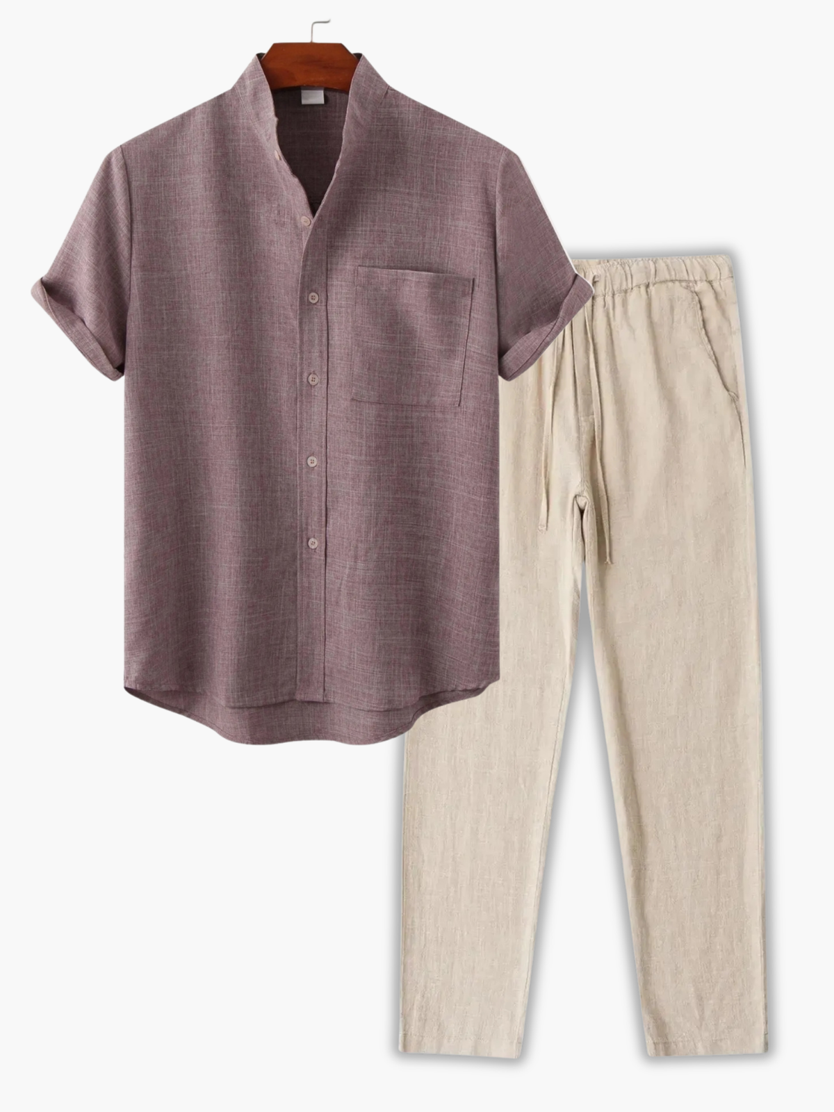 Men's Mandarin Collar Shirt and Trousers Set