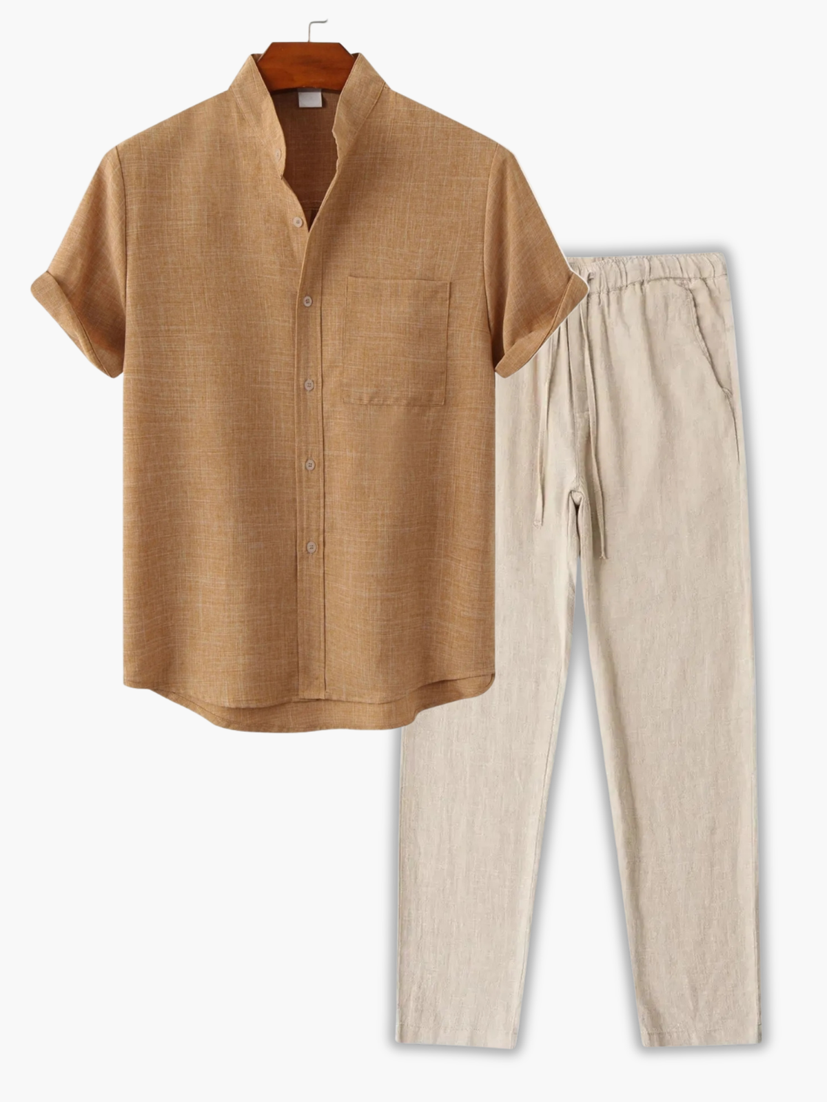 Men's Mandarin Collar Shirt and Trousers Set