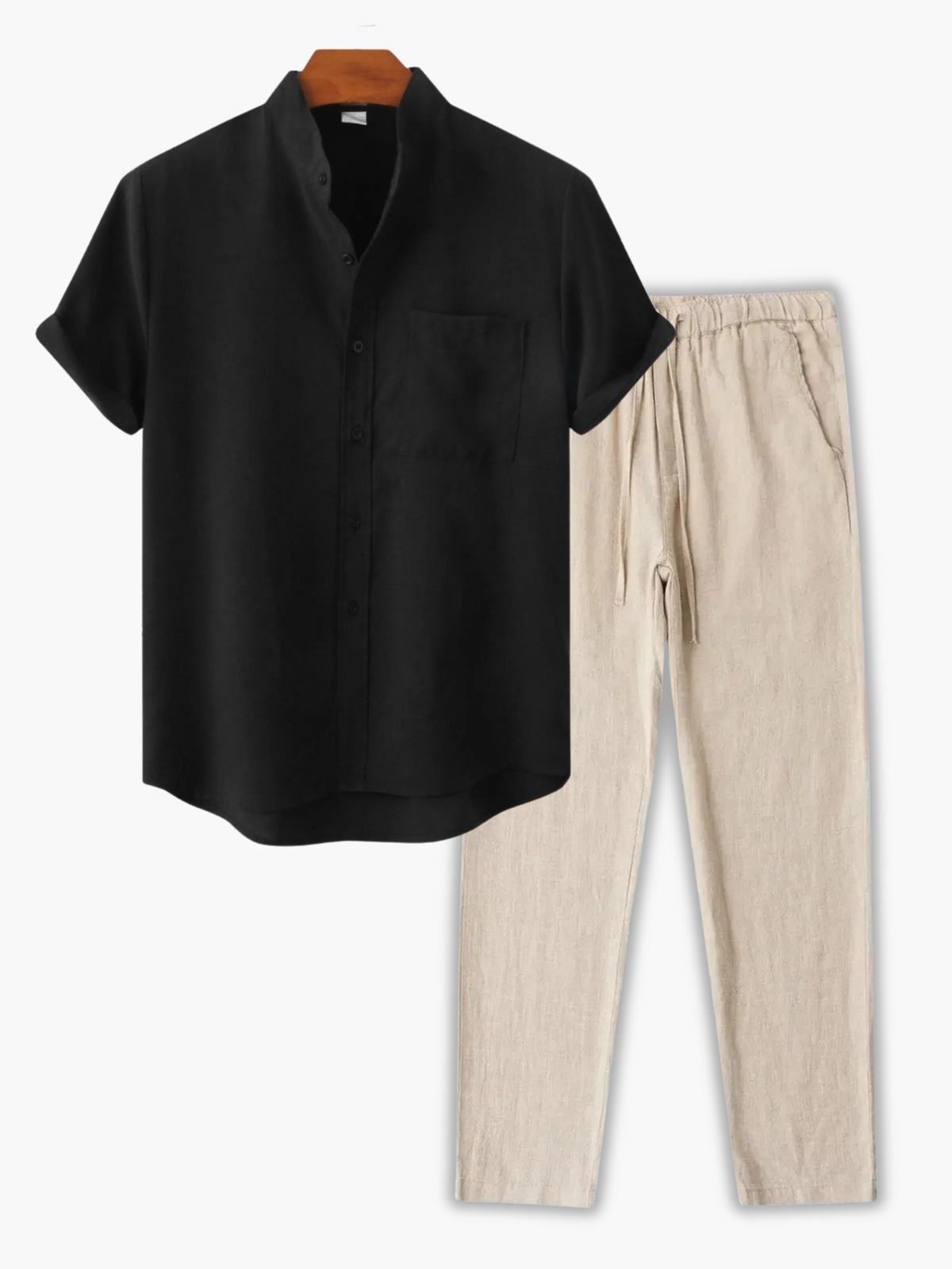 Men's Mandarin Collar Shirt and Trousers Set