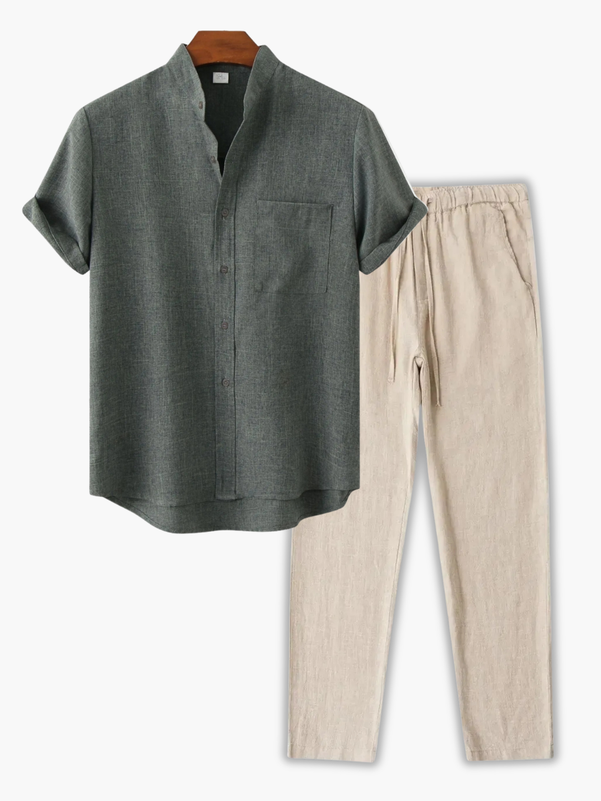 Men's Mandarin Collar Shirt and Trousers Set