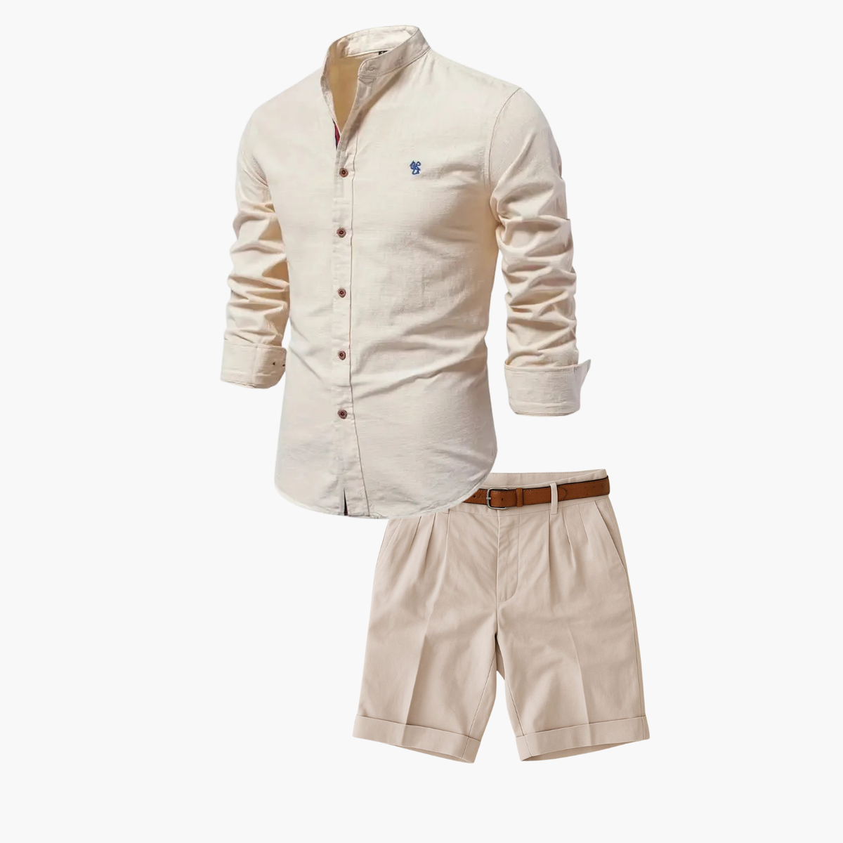 Men's Mandarin Shirt and Shorts Set