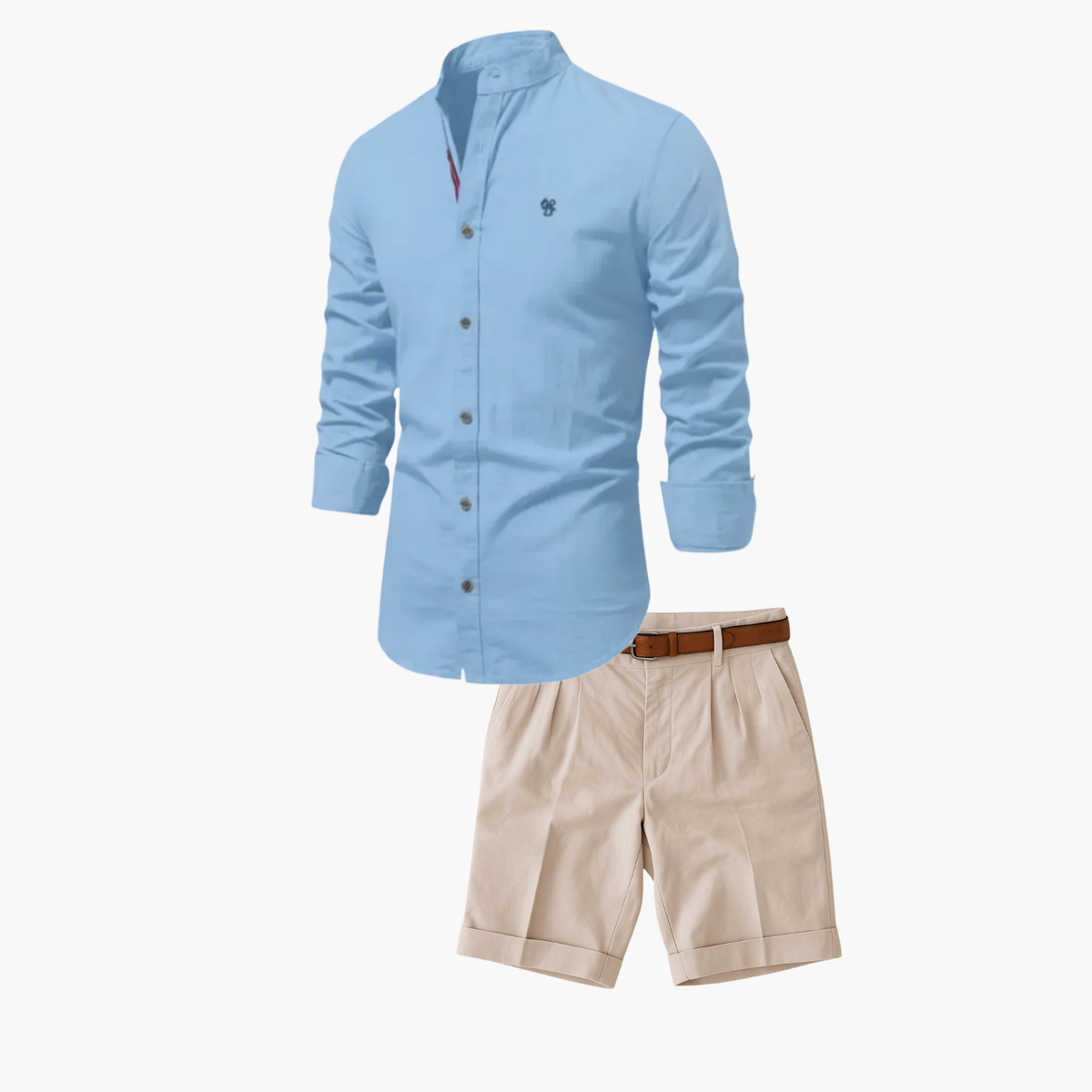Men's Mandarin Shirt and Shorts Set