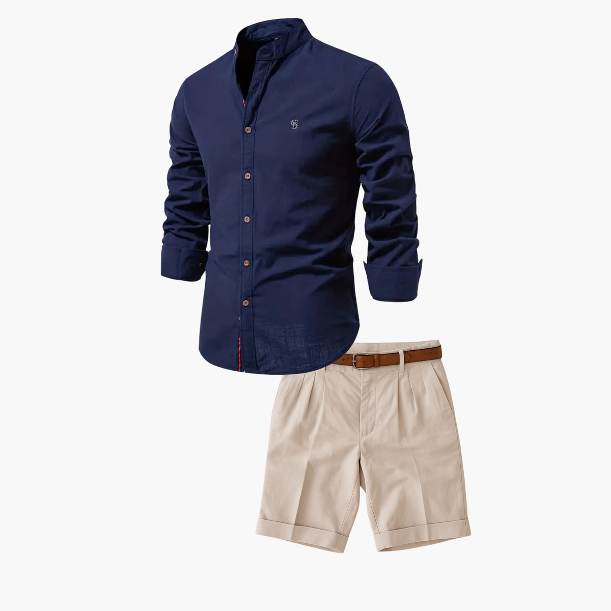 Men's Mandarin Shirt and Shorts Set