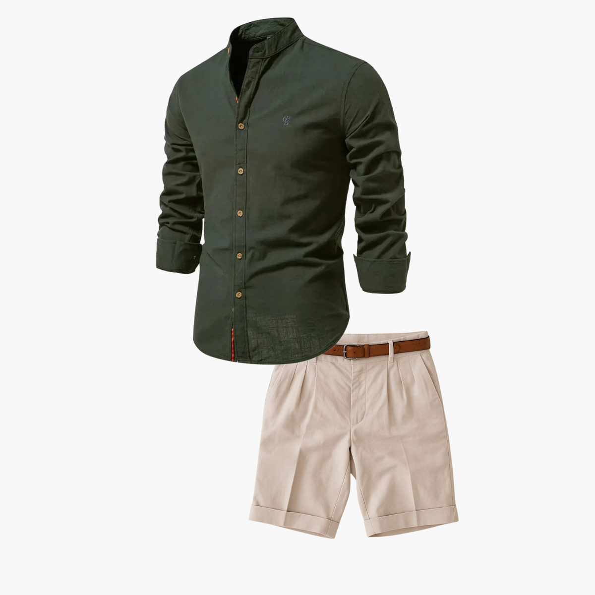 Men's Mandarin Shirt and Shorts Set
