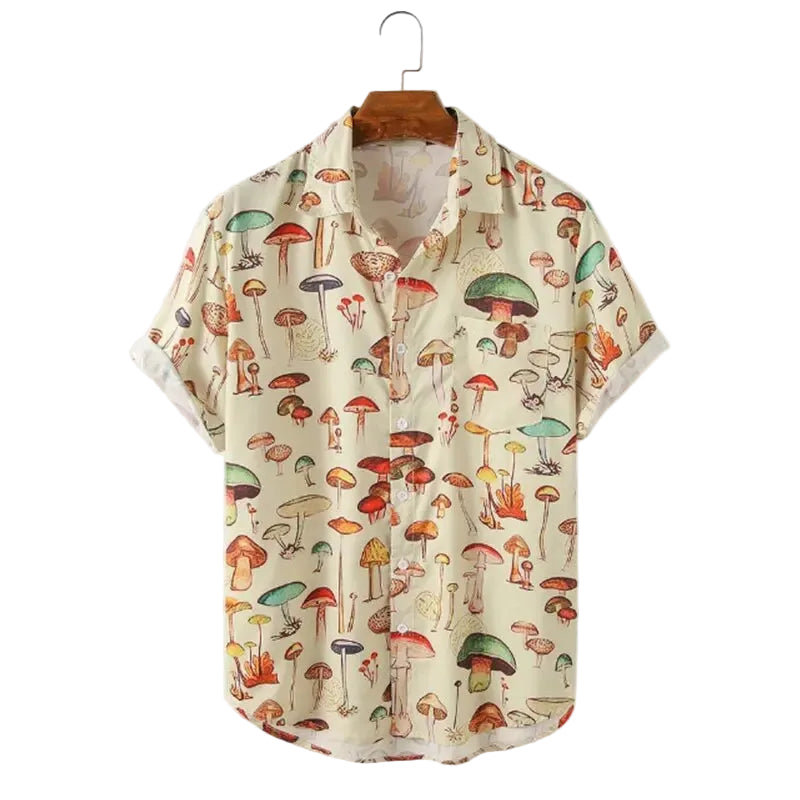 Men's Mushroom Print Button Shirt
