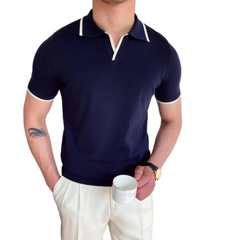 Men's Open Neck Contrast Polo Shirt