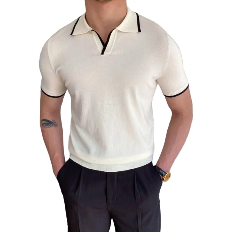 Men's Open Neck Contrast Polo Shirt