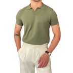 Men's Open Neck Contrast Polo Shirt