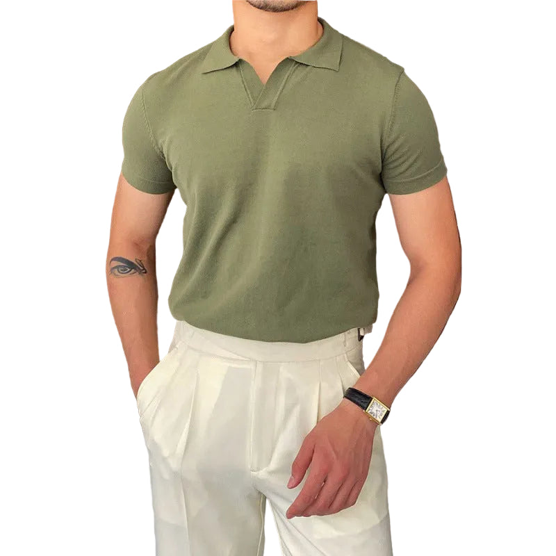 Men's Open Neck Contrast Polo Shirt