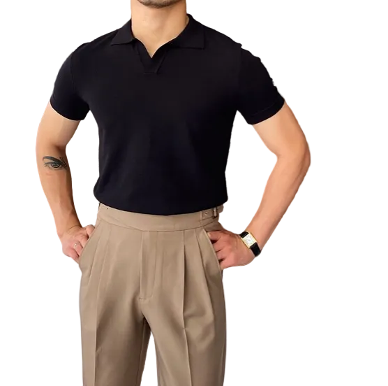 Men's Open Neck Contrast Polo Shirt