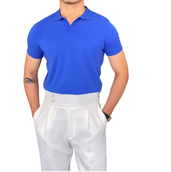 Men's Open Neck Contrast Polo Shirt