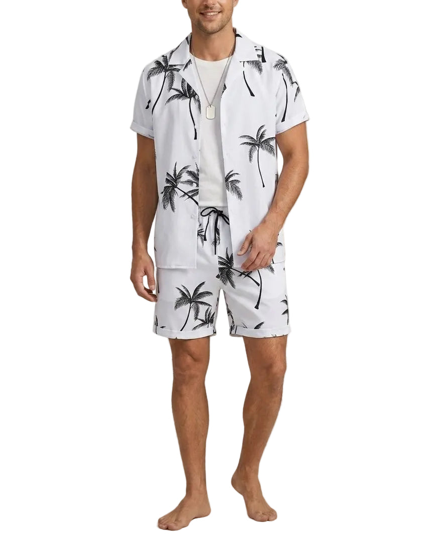 Men's Palm Print Shirt and Shorts Set