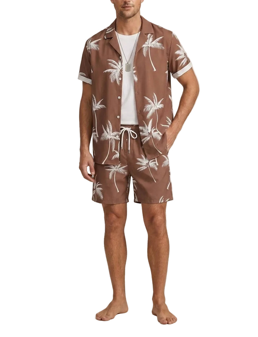 Men's Palm Print Shirt and Shorts Set