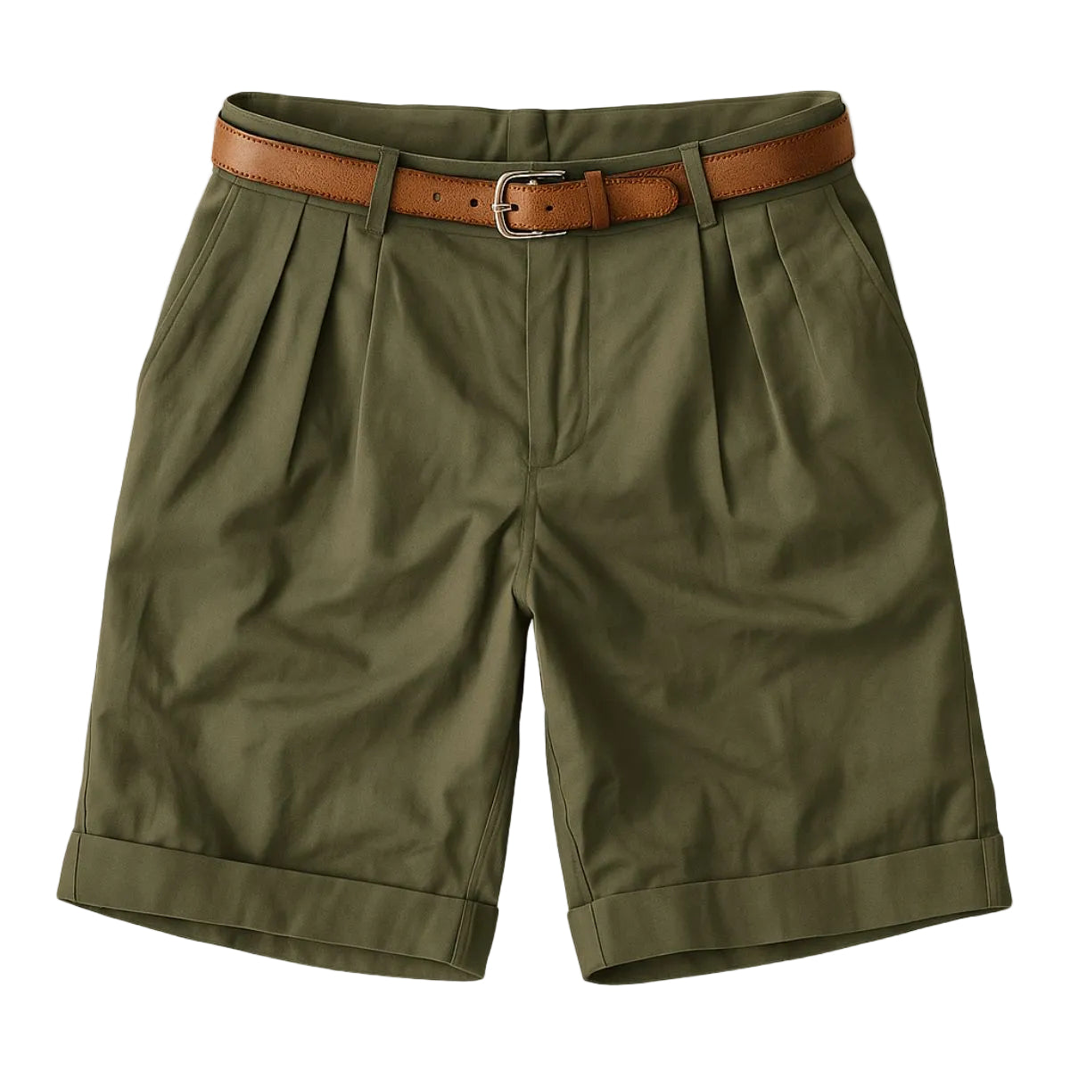 Men's Pleated Belted Shorts