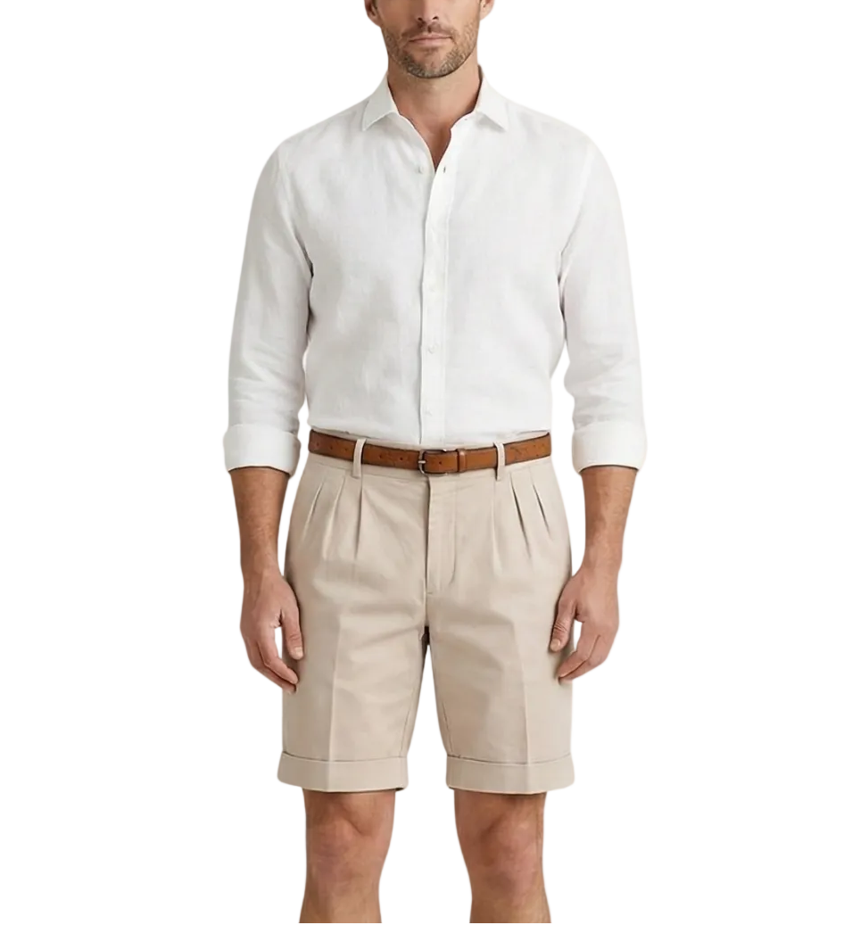 Men's Pleated Belted Shorts