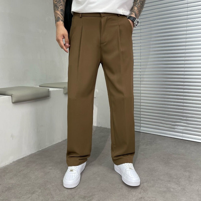 Men's Pleated Straight Leg Trousers