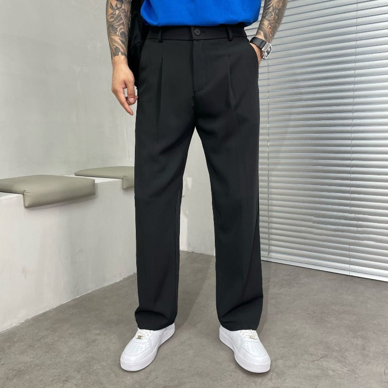 Men's Pleated Straight Leg Trousers