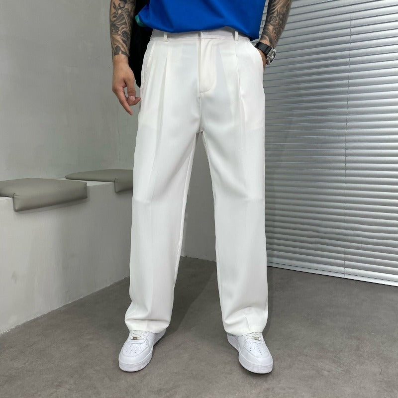 Men's Pleated Straight Leg Trousers