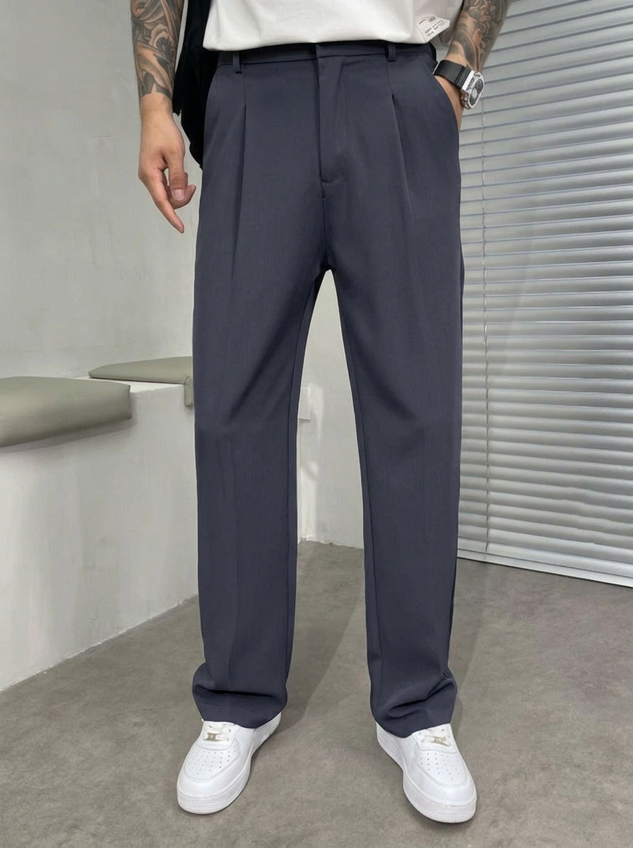 Men's Pleated Straight Leg Trousers