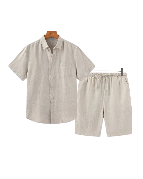 Men's Short Sleeve Shirt and Drawstring Shorts Set
