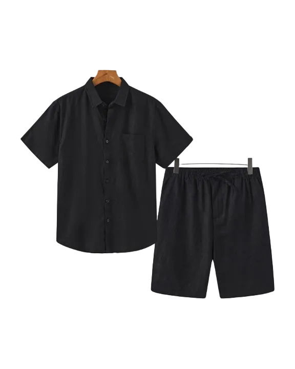 Men's Short Sleeve Shirt and Drawstring Shorts Set