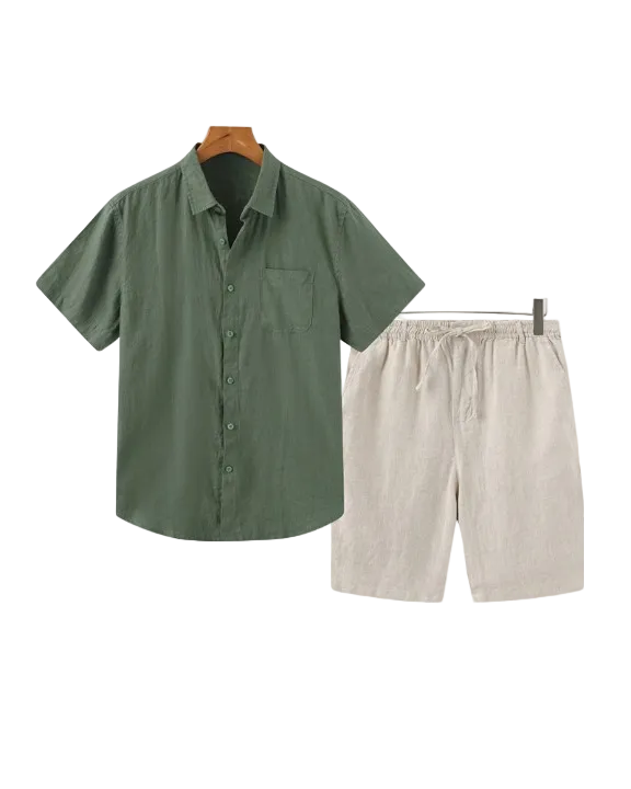 Men's Short Sleeve Shirt and Drawstring Shorts Set
