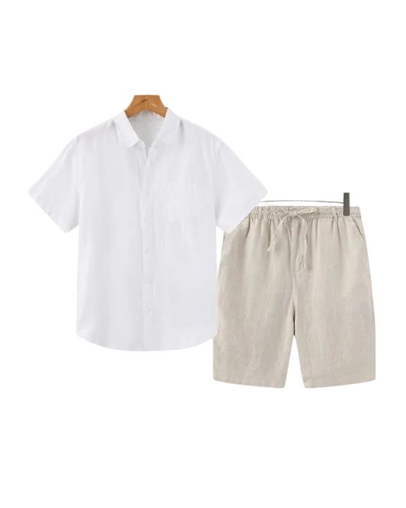 Men's Short Sleeve Shirt and Drawstring Shorts Set