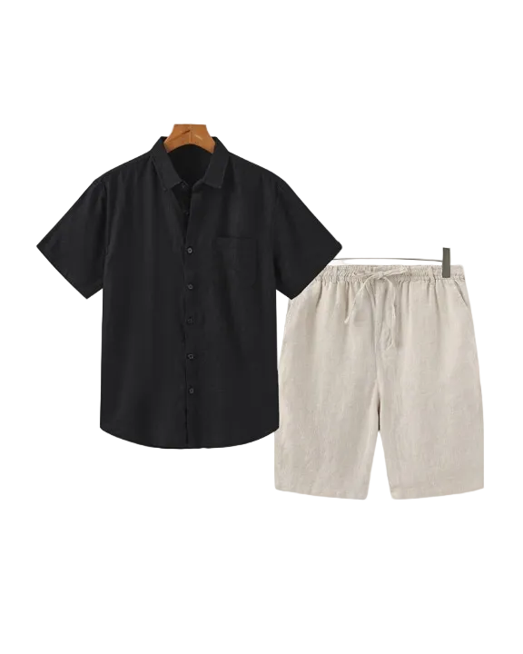 Men's Short Sleeve Shirt and Drawstring Shorts Set