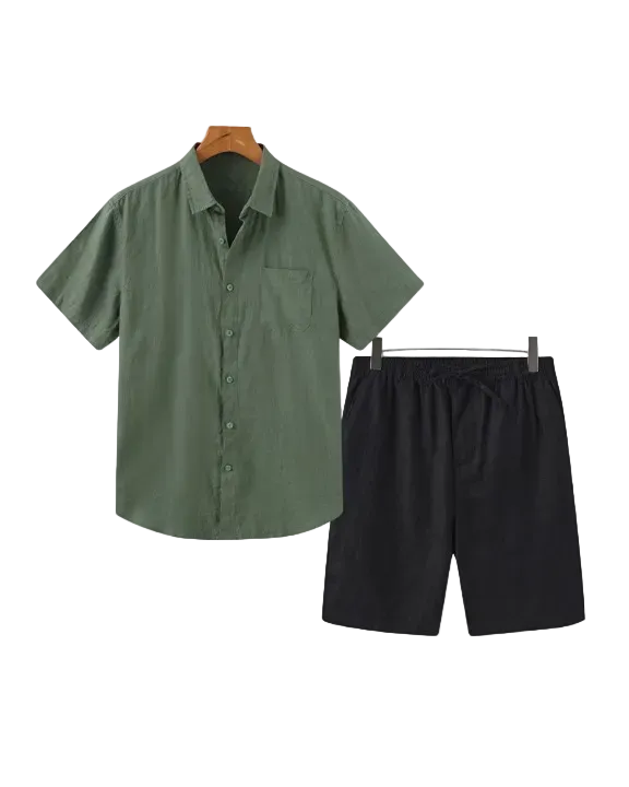 Men's Short Sleeve Shirt and Drawstring Shorts Set