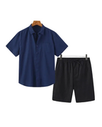 Men's Short Sleeve Shirt and Drawstring Shorts Set