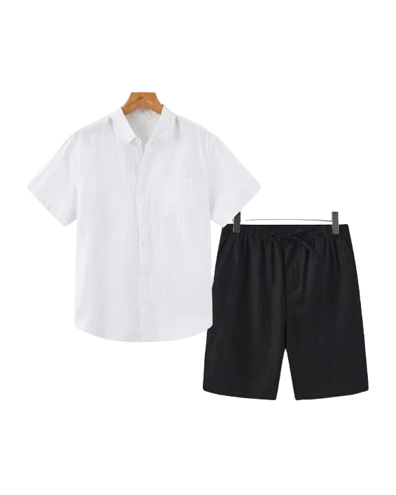 Men's Short Sleeve Shirt and Drawstring Shorts Set