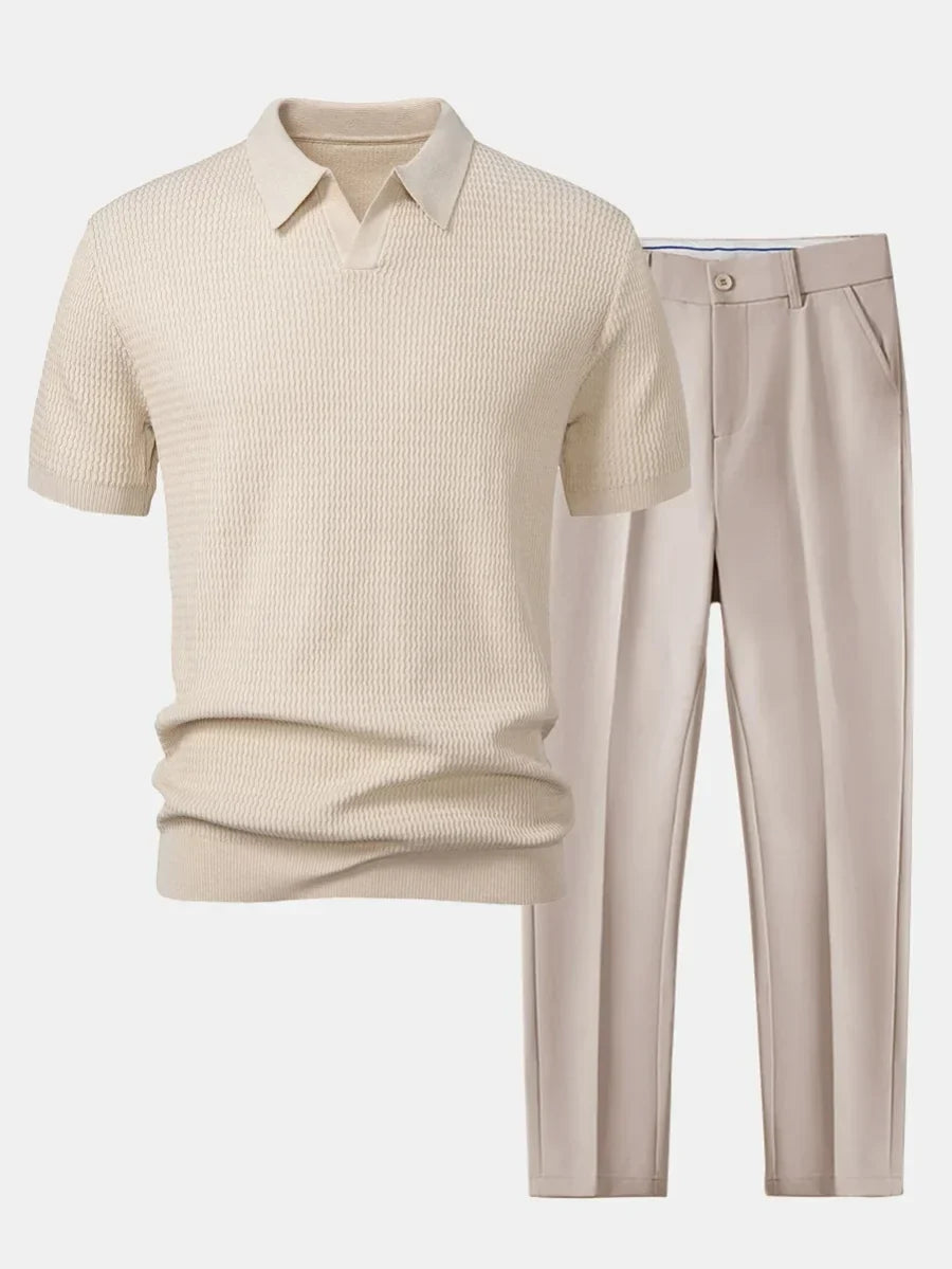 Men's Textured Polo and Trouser Set