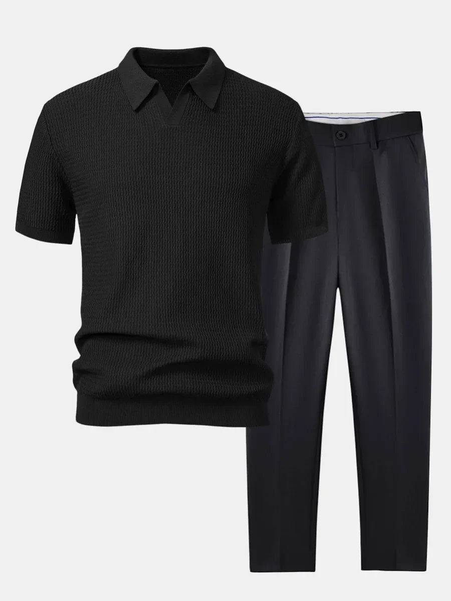 Men's Textured Polo and Trouser Set