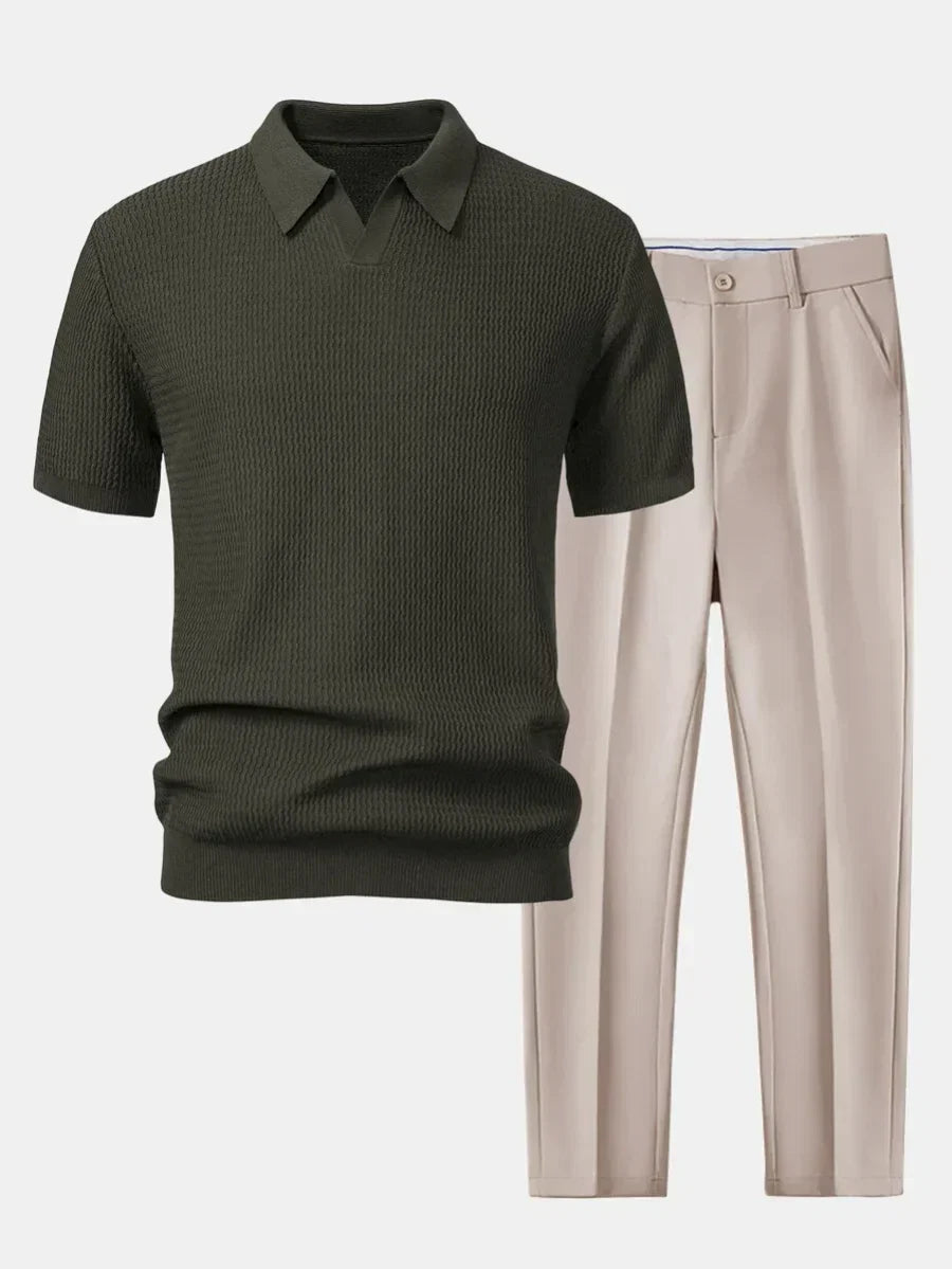 Men's Textured Polo and Trouser Set