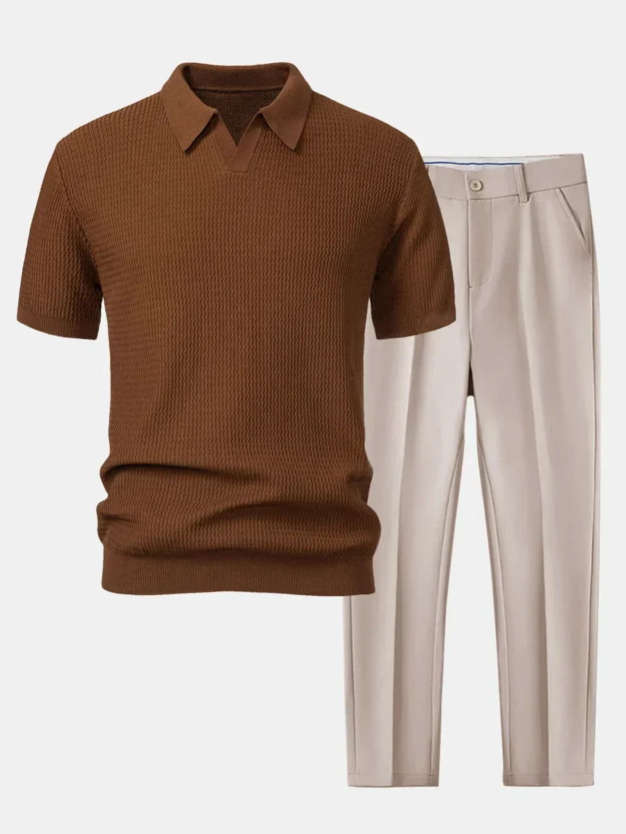 Men's Textured Polo and Trouser Set