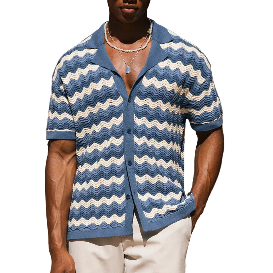 Men's Wavy Stripe Button Shirt