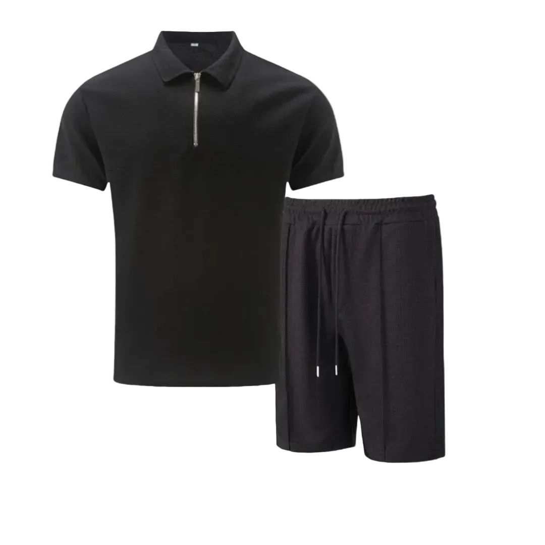 Men's Zip Polo and Drawstring Shorts Set