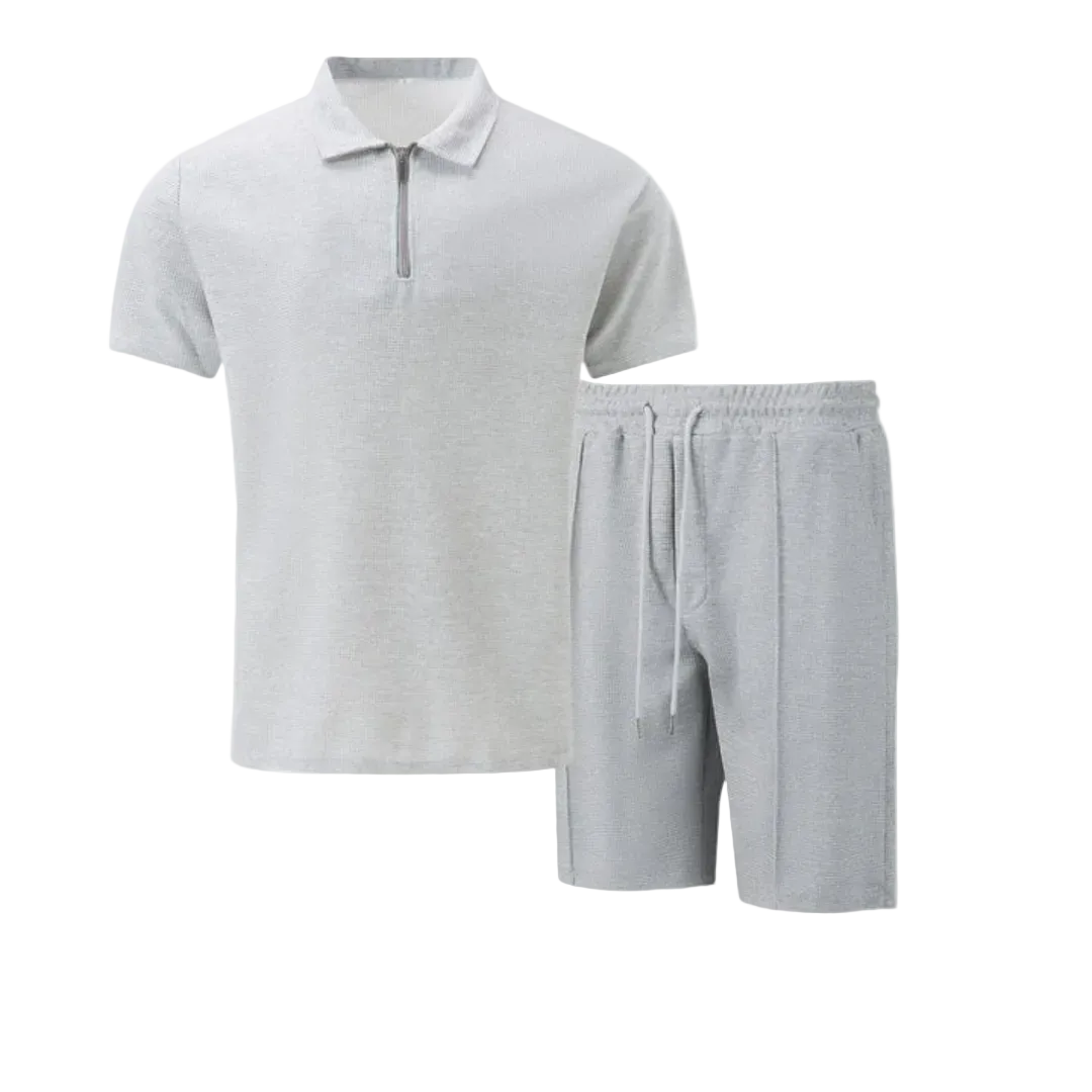 Men's Zip Polo and Drawstring Shorts Set